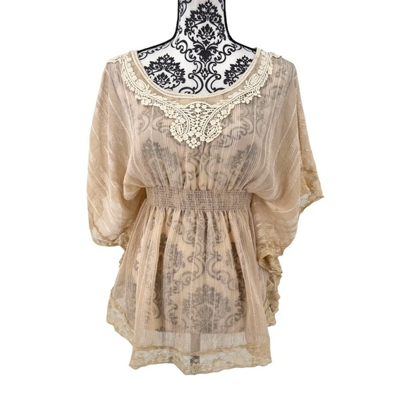 2B Bebe Vintage Y2k Cream Blouse with Dolman Sleeves and Embellished Details - Picture 3 of 12